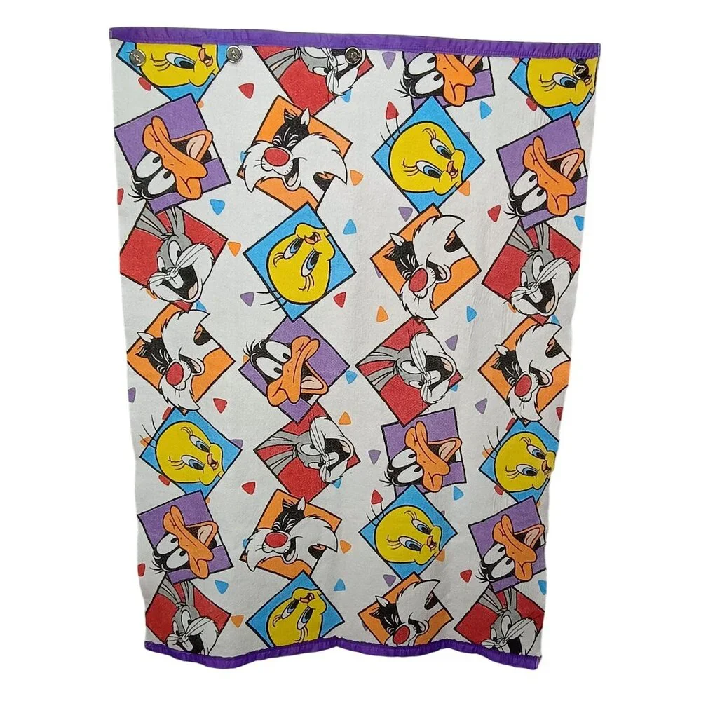 Vintage Looney Tunes Blanket Bedspread Bugs Bunny Daffy Duck Tweety Character 90